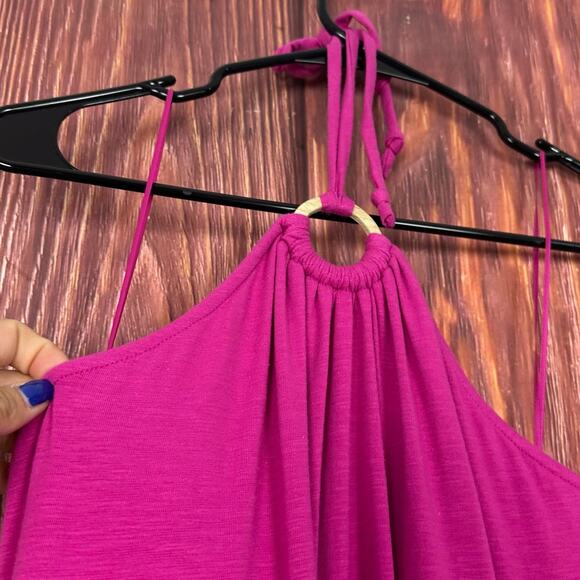 Old Navy Womens Slub Knit Halter Midi Shift Dress Dragon Fruit Pink Medium NWT - Picture 4 of 7